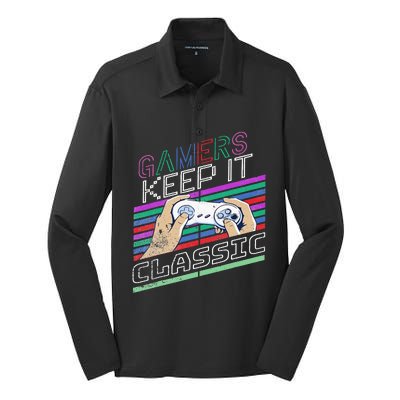 Classic Gamer Keep It Classic Gaming 80s 90s Vintage Cool Silk Touch Performance Long Sleeve Polo