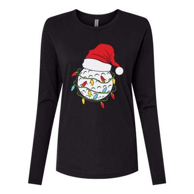 Christmas Golf Lights Santa Hat Funny Xmas Holiday Womens Cotton Relaxed Long Sleeve T-Shirt