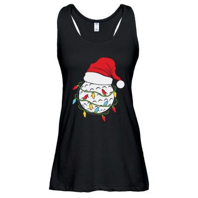 Christmas Golf Lights Santa Hat Funny Xmas Holiday Ladies Essential Flowy Tank