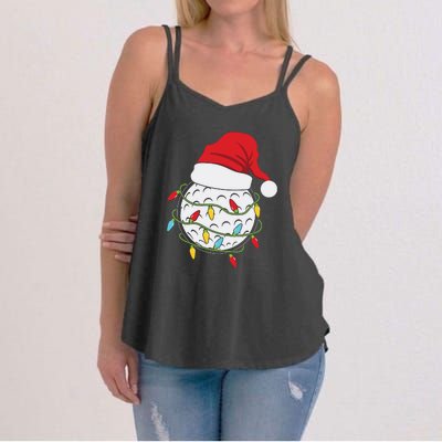 Christmas Golf Lights Santa Hat Funny Xmas Holiday Women's Strappy Tank