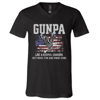 Cool Gunpa Like Normal Grandpa But Own Guns Design V-Neck T-Shirt