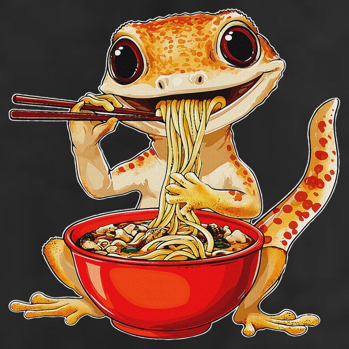 Crested Gecko Lizard Ramen Noodles Bowl Gift And Black Mediu 7 Panel Mesh Trucker Snapback Hat