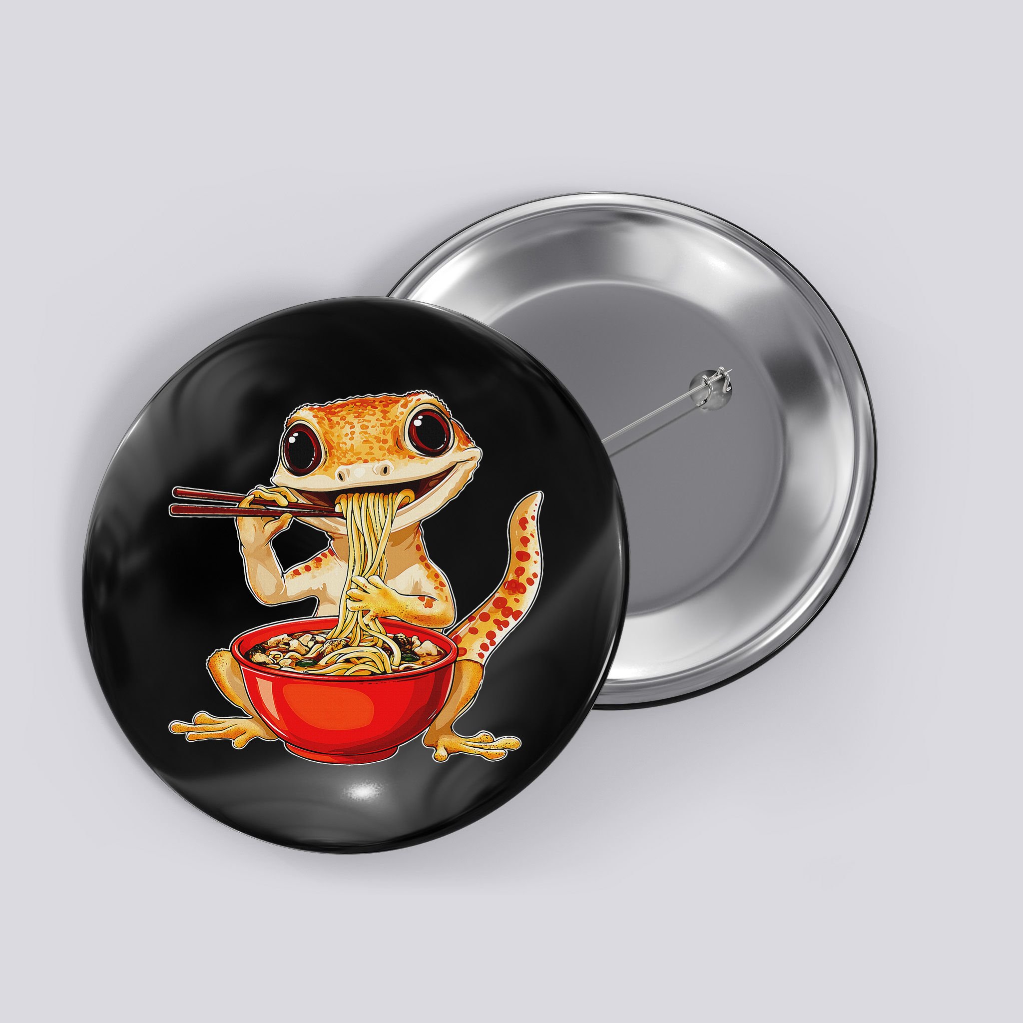 Crested Gecko Lizard Ramen Noodles Bowl Gift And Black Mediu Button