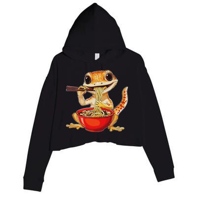 Crested Gecko Lizard Ramen Noodles Bowl Gift And Black Mediu Crop Fleece Hoodie