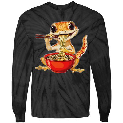 Crested Gecko Lizard Ramen Noodles Bowl Gift And Black Mediu Tie-Dye Long Sleeve Shirt