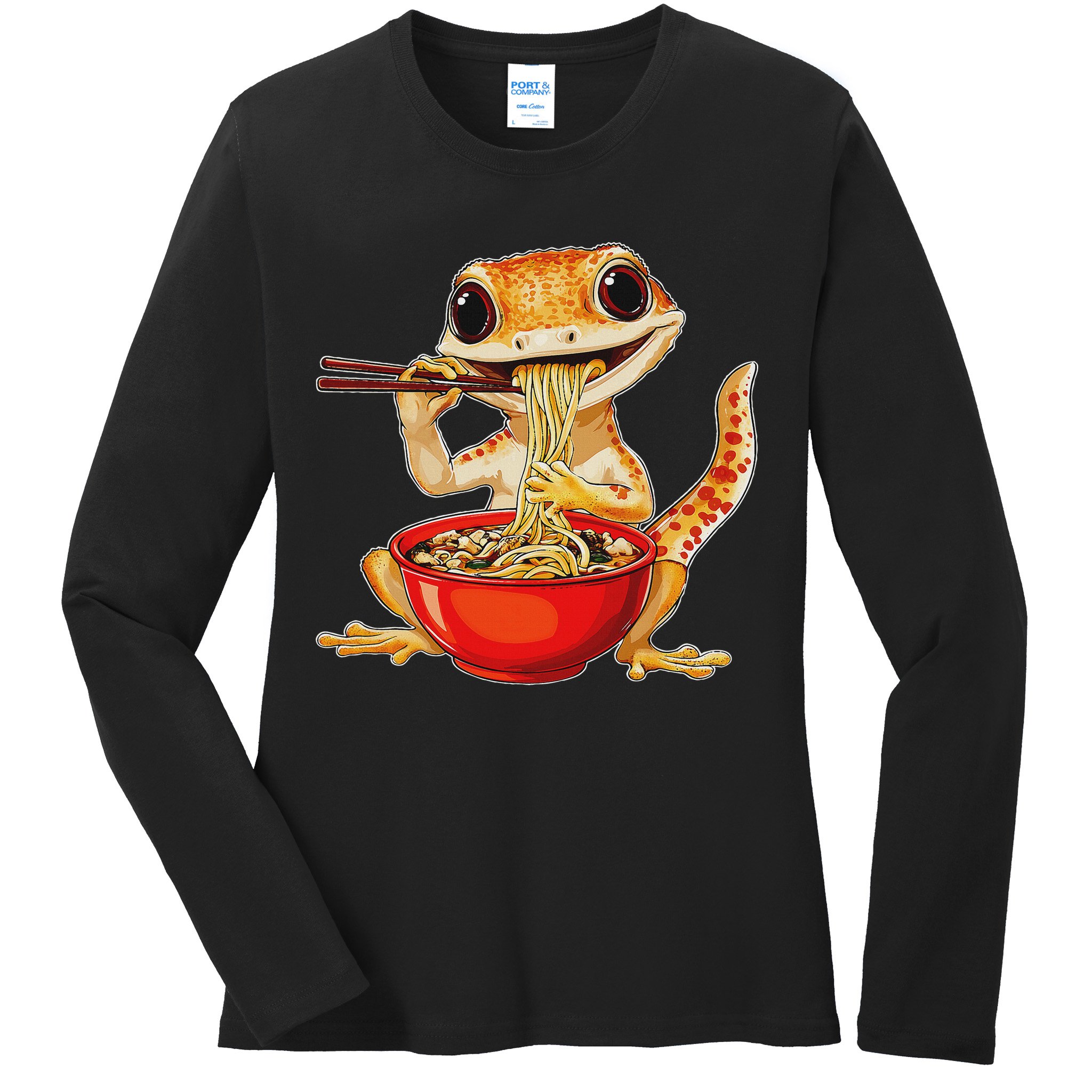 Crested Gecko Lizard Ramen Noodles Bowl Gift And Black Mediu Ladies Long Sleeve Shirt