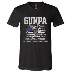 Cool Gunpa Like Normal Grandpa But Own Guns Design Gift V-Neck T-Shirt