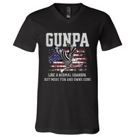 Cool Gunpa Like Normal Grandpa But Own Guns Design Gift V-Neck T-Shirt