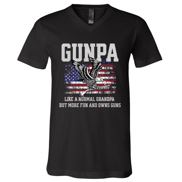 Cool Gunpa Like Normal Grandpa But Own Guns Design Gift V-Neck T-Shirt