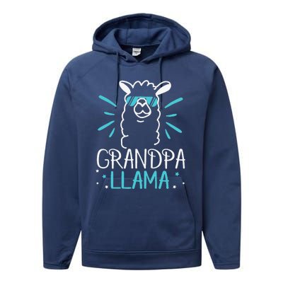 Cool Glass Llama Grandpa Llama Animals Father Parent Performance Fleece Hoodie