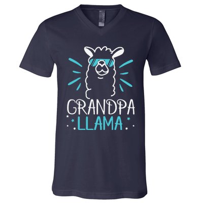 Cool Glass Llama Grandpa Llama Animals Father Parent V-Neck T-Shirt