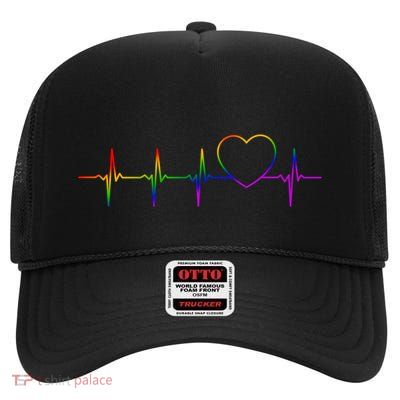 Cute Gift Lgbt Heartbeat Gift For Proud Gays & Lesbians High Crown Mesh Back Trucker Hat