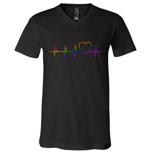 Cute Gift Lgbt Heartbeat Gift For Proud Gays & Lesbians V-Neck T-Shirt