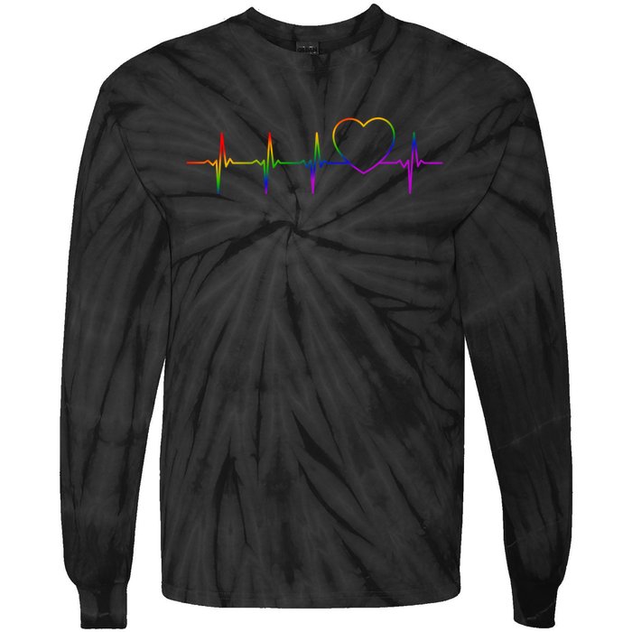 Cute Gift Lgbt Heartbeat Gift For Proud Gays & Lesbians Tie-Dye Long Sleeve Shirt