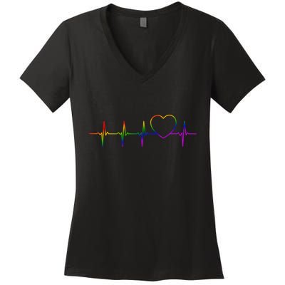Cute Gift Lgbt Heartbeat Gift For Proud Gays & Lesbians Women's V-Neck T-Shirt