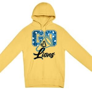 Cute Go Lions Cheer Megaphone Football Fan Premium Pullover Hoodie