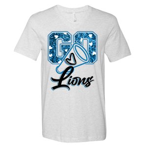 Cute Go Lions Cheer Megaphone Football Fan V-Neck T-Shirt