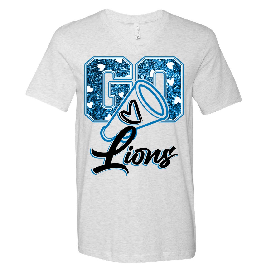 Cute Go Lions Cheer Megaphone Football Fan V-Neck T-Shirt