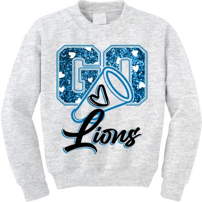 Cute Go Lions Cheer Megaphone Football Fan Kids Sweatshirt