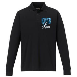 Cute Go Lions Cheer Megaphone Football Fan Performance Long Sleeve Polo