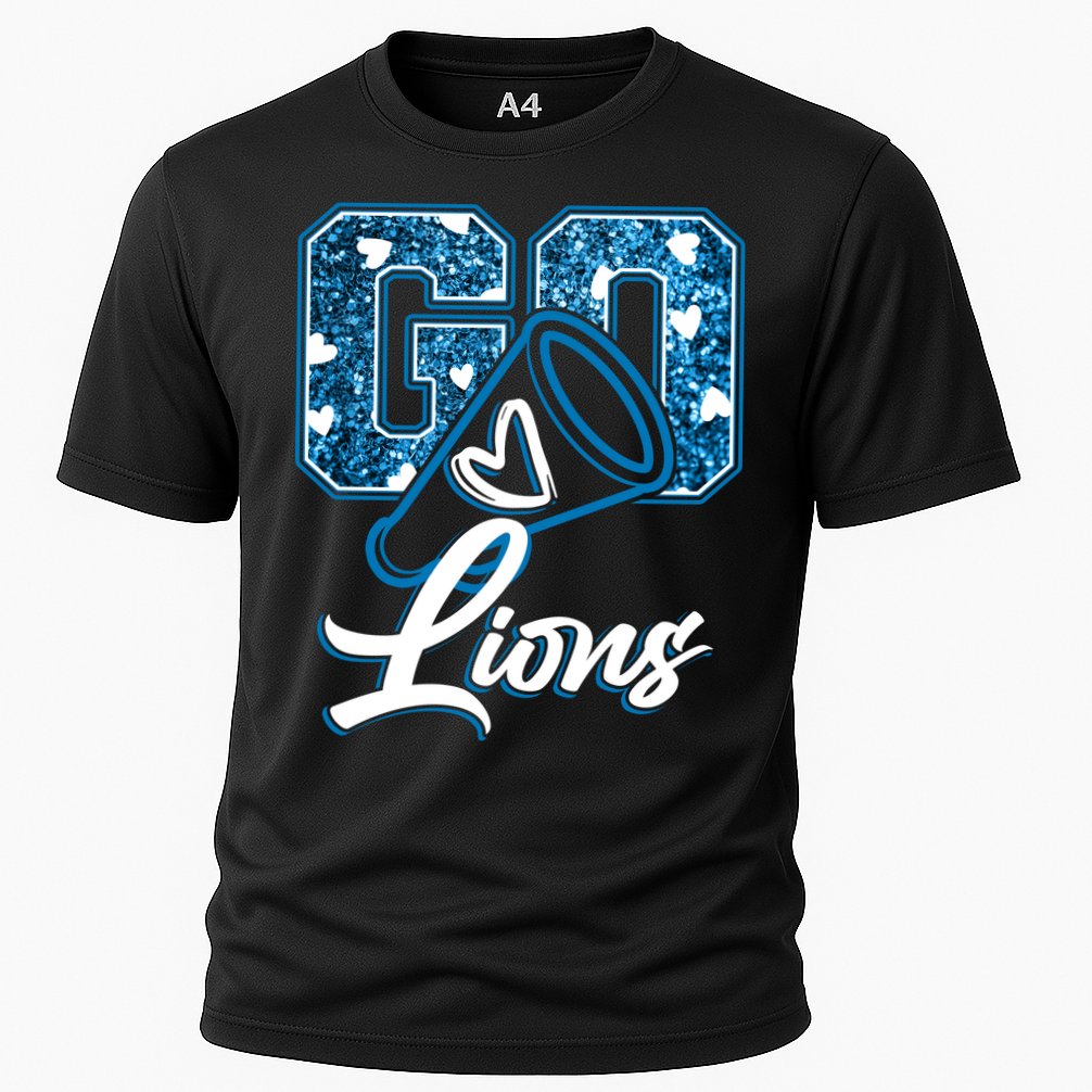 Cute Go Lions Cheer Megaphone Football Fan Cooling Performance Crew T-Shirt