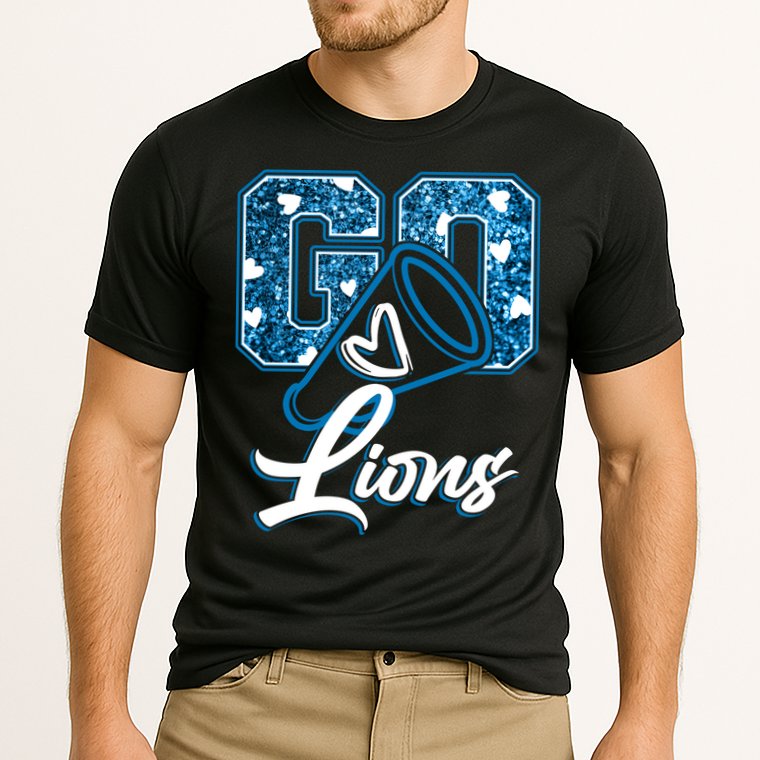 Cute Go Lions Cheer Megaphone Football Fan Cooling Performance Crew T-Shirt