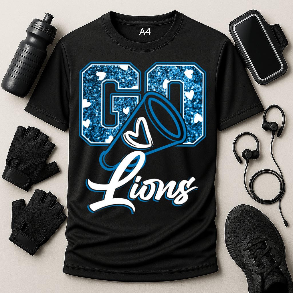 Cute Go Lions Cheer Megaphone Football Fan Cooling Performance Crew T-Shirt