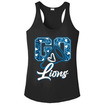 Cute Go Lions Cheer Megaphone Football Fan Ladies PosiCharge Competitor Racerback Tank
