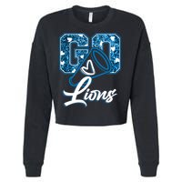 Cute Go Lions Cheer Megaphone Football Fan Cropped Pullover Crew