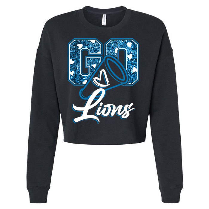 Cute Go Lions Cheer Megaphone Football Fan Cropped Pullover Crew