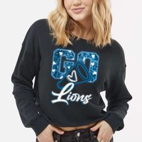 Cute Go Lions Cheer Megaphone Football Fan Cropped Pullover Crew