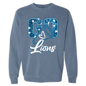 Cute Go Lions Cheer Megaphone Football Fan Garment-Dyed Sweatshirt