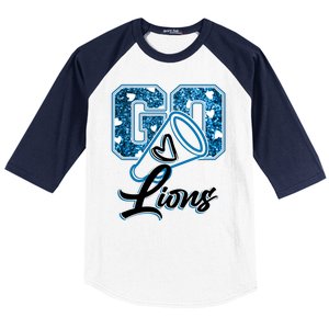 Cute Go Lions Cheer Megaphone Football Fan Baseball Sleeve Shirt