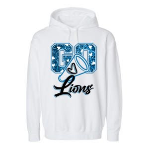 Cute Go Lions Cheer Megaphone Football Fan Garment-Dyed Fleece Hoodie