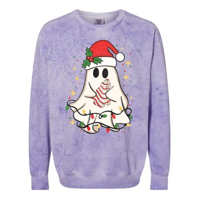 Cute Ghost Lights Tree Cake Merry Christmas Funny Xmas Colorblast Crewneck Sweatshirt