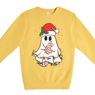 Cute Ghost Lights Tree Cake Merry Christmas Funny Xmas Premium Crewneck Sweatshirt