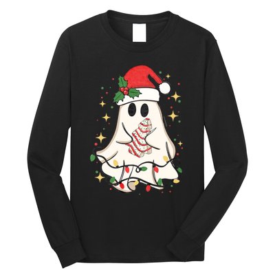 Cute Ghost Lights Tree Cake Merry Christmas Funny Xmas Long Sleeve Shirt