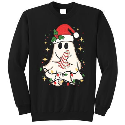 Cute Ghost Lights Tree Cake Merry Christmas Funny Xmas Sweatshirt