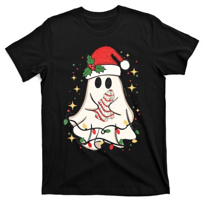 Cute Ghost Lights Tree Cake Merry Christmas Funny Xmas T-Shirt