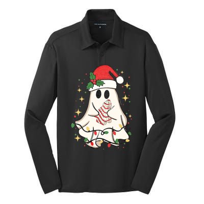 Cute Ghost Lights Tree Cake Merry Christmas Funny Xmas Silk Touch Performance Long Sleeve Polo