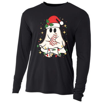 Cute Ghost Lights Tree Cake Merry Christmas Funny Xmas Cooling Performance Long Sleeve Crew