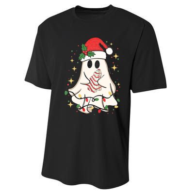 Cute Ghost Lights Tree Cake Merry Christmas Funny Xmas Performance Sprint T-Shirt