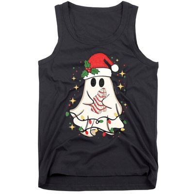 Cute Ghost Lights Tree Cake Merry Christmas Funny Xmas Tank Top