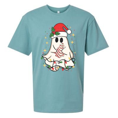 Cute Ghost Lights Tree Cake Merry Christmas Funny Xmas Sueded Cloud Jersey T-Shirt