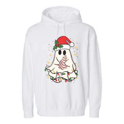 Cute Ghost Lights Tree Cake Merry Christmas Funny Xmas Garment-Dyed Fleece Hoodie