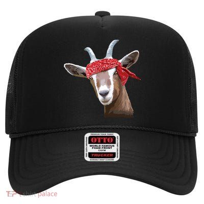 Cute Goat Lover Art For Women Girl Farm Animal Lover High Crown Mesh Back Trucker Hat