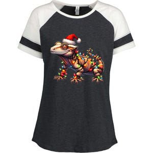 Crested Gecko Lizard Christmas Hat Xmas Enza Ladies Jersey Colorblock Tee