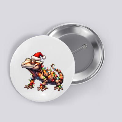 Crested Gecko Lizard Christmas Hat Xmas Button