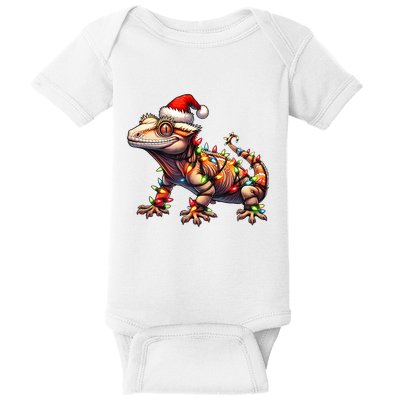 Crested Gecko Lizard Christmas Hat Xmas Baby Bodysuit