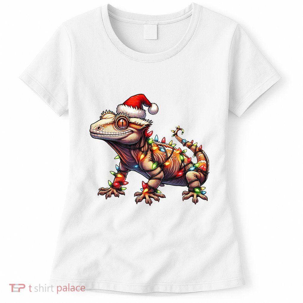 Crested Gecko Lizard Christmas Hat Xmas Womens T-Shirt